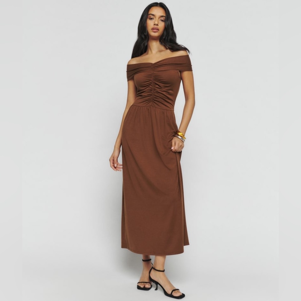 Reformation Brown Off-Shoulder Dress